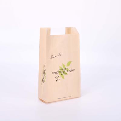 China Disposable Wholesale Custom Logo Packaging Bag Takeaway Printing Food Grade Brown Kraft Paper Bag With Window for sale