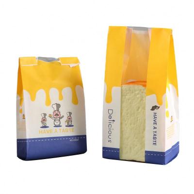 China Biodegradable Machine Made Printed Logo Food Grade Bakery Packaging Bag Leakproof Paper Bread Bags With Window for sale