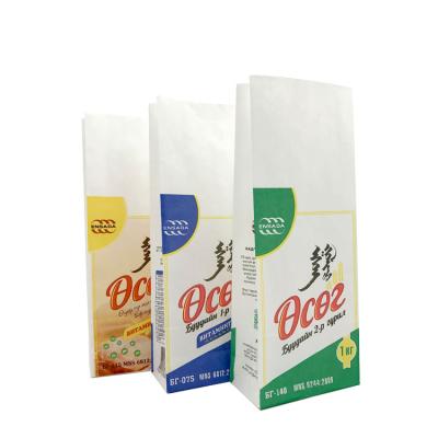 China Disposable Food Grade Free Biodegradable Kraft Square Logo Printed Flour Packaging Paper Bottom Bag for sale