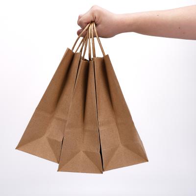 China Factory Disposable Custom Shopping Take Out Paper Bags With Your Own Logo Biodegradable Brown Kraft Paper Bags With Handle for sale