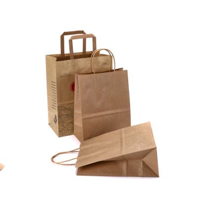 China Wholesale Disposable High Quality Eco Friendly Brown Stand Up Restaurant Custom Luxury Shopping Paper Bags With Logo for sale