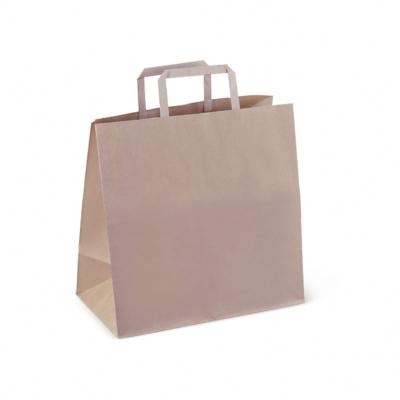 China Recycled Materials Kraft Paper Bag With Handle Flat Retail Paper SOS Shopping Bag Brown Paper Bags With Handle for sale