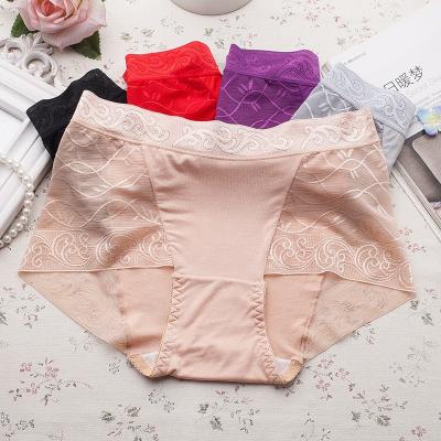 China Fat Women Underwear Antibacterial Wholesale Mature Women Mid Waist Lace Plus Size Panties for sale