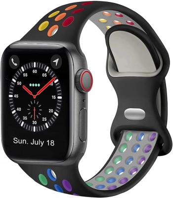 China For Apple iwatch Sport Color Silicone Strap Fashion Style Rainbow Watch Band Double Strap 41mm 45mm For iWatch Se 7 Series 6 4 5 for sale