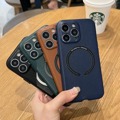 China Original Shockproof Leather Case For iPhone 14 13 pro Max For Mag 12 11 Safe Magnetic Radio Charging Lens Protector Shockproof Cover for sale