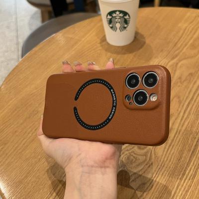 China Shockproof Shockproof Leather Phone Case For iPhone 13 14 11 12 pro X XR XS Max Max Safe Magnetic Wireless Charging Silicone Cover For Mag for sale