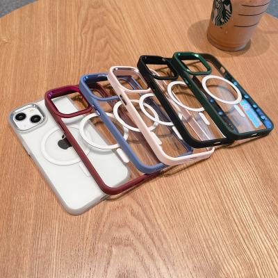 China Shockproof Luxury Soft Acrylic Magnetic Radio Phone Filling Case For iPhone 14 13 12 11 pro Max Transparent Back Cover Bumper for sale