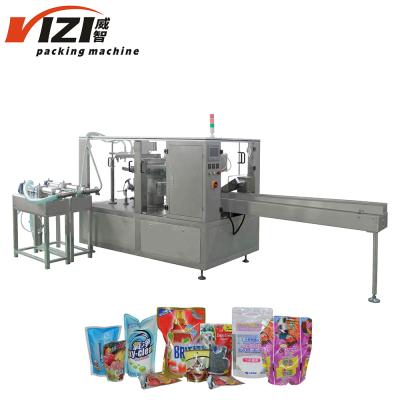 China 8 Stations Rotary Automatic Food Jam Spout Bag Premade Pouch Milk Fruit Juice Liquid Packing Machine for sale