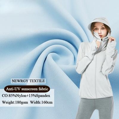 China Good Quality Stretch Interlock Ice Silk 85%nylon 15%spandex Breathable Functional UV Skin Clothing Fabric Sunscreen UPF50+ Anti UV for sale