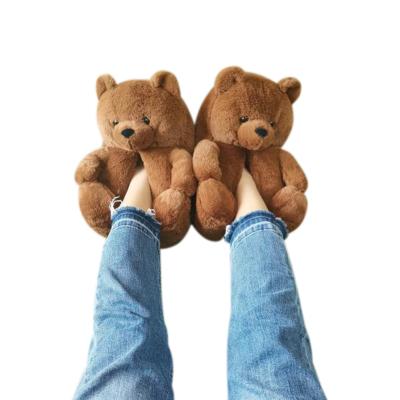 China Wholesale Cheap Soft Slippers Child Fashion Trend Woman Animal Fluffy Plush Teddy Bear Shoes Bedroom 2021 New Designer Customized Colors Slides for sale