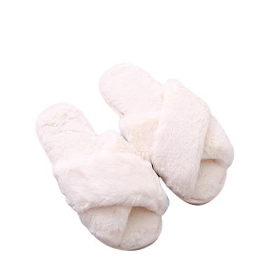 China Fashion Trend Female Two Tone Furry Stripe Outdoor Cross Shoes Cross Toe Winter House Ladies Shoes Plush Faux Fur Ladies Open Toe for sale