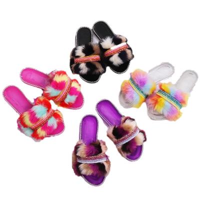 China Fashion Trend Fur Customized Comfortable Colors Ladies Fur Slippers Slides Slipper Shoes Sandals NEW Design Indoor Outdoor Fluffy Plush Shoes Comfortable for sale