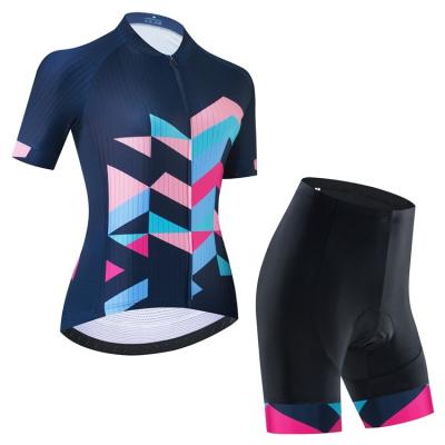 China Breathable Custom Design Lady Bicycle Short Sleeve Cycling Women's Singlet And Short Two Piece Sets for sale