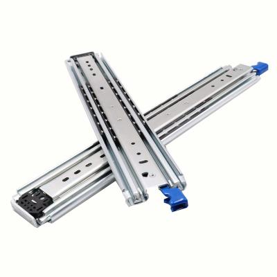 China 3 fold 3 fold Cold Rolled Steel Interlock Steel Track Ball Bearing Heavy Duty Drawer Slide for sale