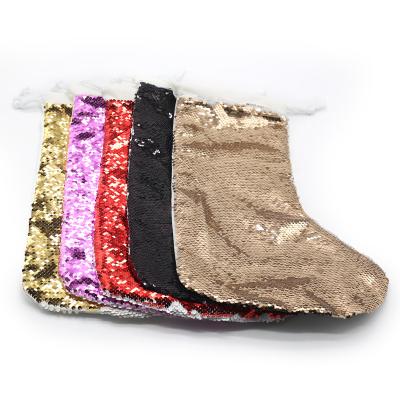 China Eco-friendly Christmas Home Decoration Sublimation Sequin Christmas Stocking Christmas Gift Socks Decoration for sale