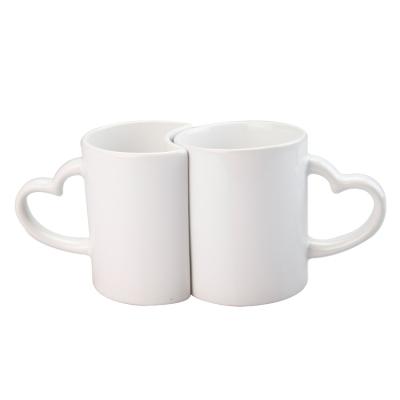 China Wholesale Sublimation Heart Shaped Handle Cup Viable 11 Ounce Couple White Mug for sale