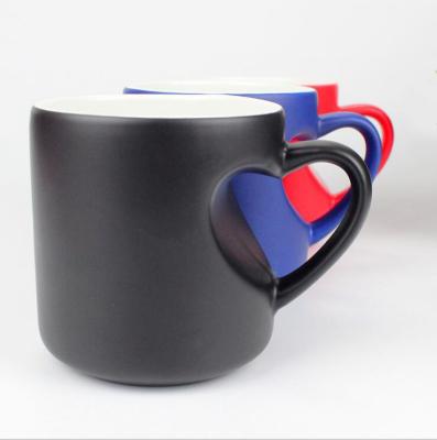 China Rubysub MT06 Sublimation Heart Handle Matte Color Changing Mug Heat Stored Sensitive Coffee Mugs for sale