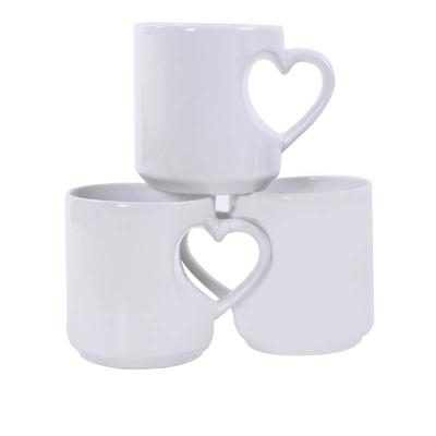 China New Sustainable H08 11oz Sublimation Ceramic Coffee Mug Personalized White Heart Handle Mug for sale