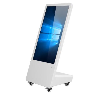 China Indoor Mobile LCD Advertising Players Digital Signage And Displays Touch Screen Totem With Universal Wheels for sale