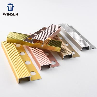 China Modern Anodized Silver Stair Tread Anti Slip Inserts, Non Slip Grooved Tread Stair Edge Step Nose for sale