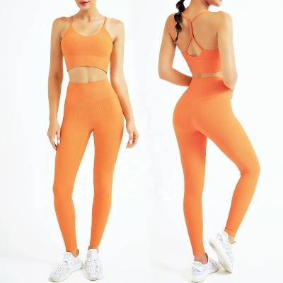 China New Antibacterial Bra And Panty Set Outdoor Running Woman Fitness Sport Set Vertical Stripe Yoga Legging Sets for sale