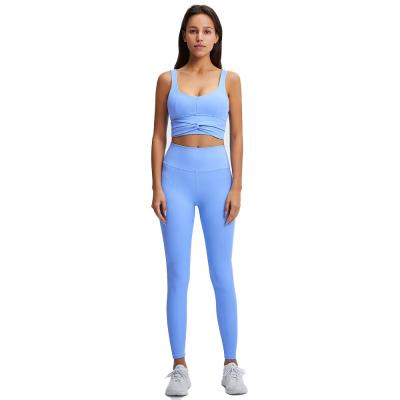 China High Elastic Bowknot Soft Striped Yoga Vest Antibacterial Women's Gym Ladies Sports Bra Set Two Piece Fitness Suit for sale