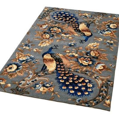 China Non-slip Luxury Hand Rug Peacock Design Blanket Tufted Art Rug Blanket for sale