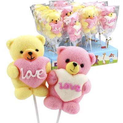 China Natural Cute Bear Shape Marshmallow Candy Lollipop Kids Snacks for sale