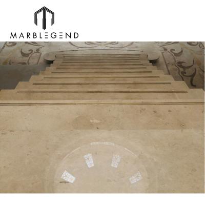 China Traditional Wholesale Natural Stone Balcony Railings Beige Marble Staircase Designs For Marble for sale