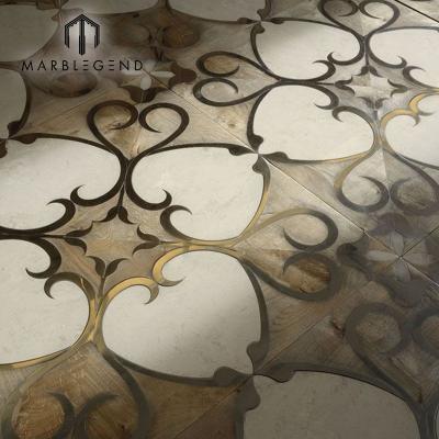 China Interior Custom European Brass Marble Oak Wood Parquet Floor Inlay Style Wood Flooring for sale