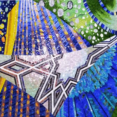 China Handmade Iridescent Glass Mosaic Tile Art Jade Parquet Ice Character Mosaic Religious Wall Painting Religious Mural For Church for sale