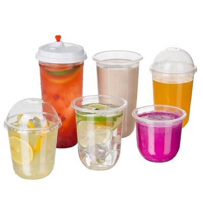 China XYA Disposable/Eco-friendly bubble tea custom boba milktea yogurt logo reusable plastic cups U-shaped, PP disposable plastic U-shaped cup with lid logo for sale