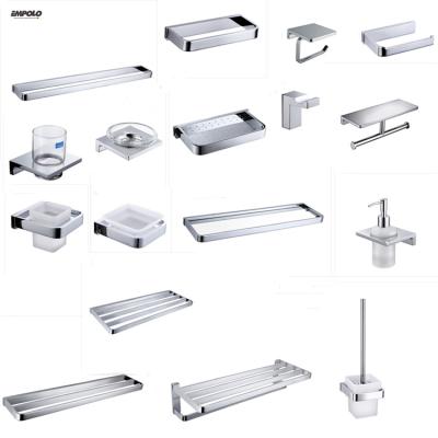 China Modern Square Design Chrome Bathroom Sanitary Hardware Wall Mounted Bathroom Accessories Set for sale