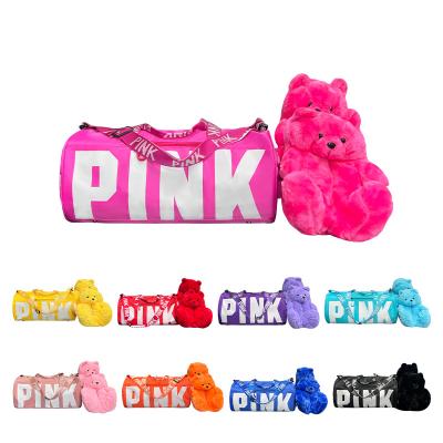 China 2022 New Arrivals Fashion Duffle Pink Gym Travel Gym Plush Slippers Bag Slipper Pink Overnight Bag for sale