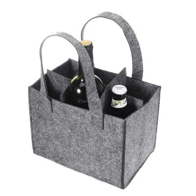 China Promotional Handled Gift 6 Bottle Wool Felt Wine Carrier Tote Bag for sale