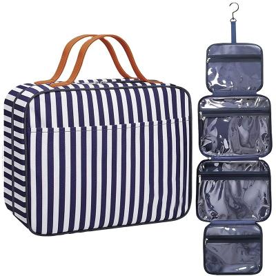 China Fashion Canvas Striped Travel Hanging Waterproof Toiletry Makeup Bag for sale