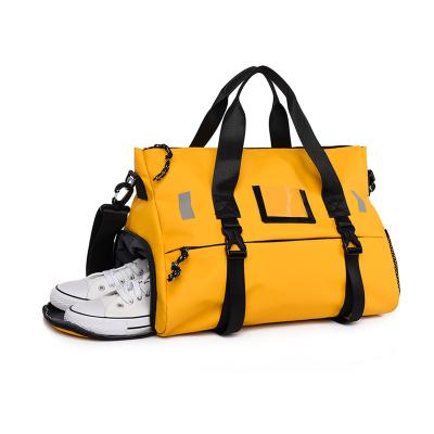 China Lady Wet Dry Shoe Compartment Tote Sports Women Yoga Carry Weekender Overnight Travel Yellow Gym Outdoor Duffel Bag for sale