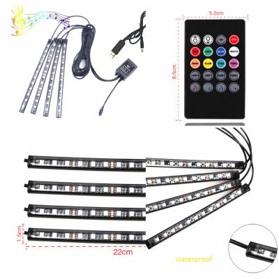 China Car Factory Price Universal USB 12 LED/Strip RGB Atmosphere Led Light 48LEDs, Music Sensor With Remote, AC Lighting ACEIL-AL4SUSB-RGB12A for sale