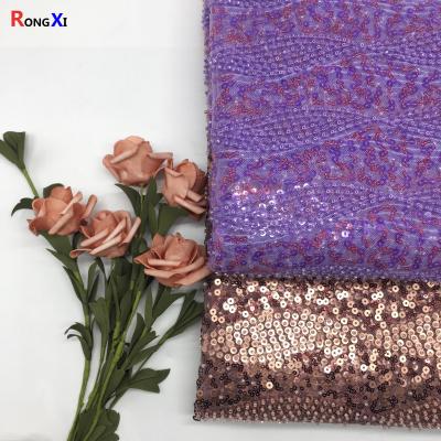 China RXF2233 embroidery 3mm sequin gold Bead Textile Fabric for sale