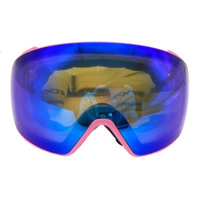 China Pink Polycarbonate Magnetic Ski Goggles with Magnetic Scratch-Resistant Lens for sale