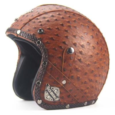 China Support OEM/ODM/Laser Printing Logo Retro Brown Leather Motorcycle Helmets for sale