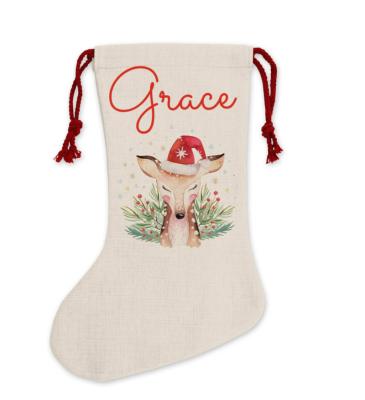 China Unique Christmas High Quality Canvas Stocking Drawstring Christmas Gifts For Kids for sale