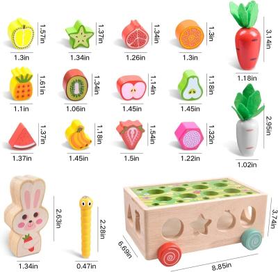 China Eco-friendly Material/Waterproof/Rotproof/Microbial Resistant Fruit And Vegetable Shape Building Block Trailer Color Shape Fruit Knowledge Matching Wooden Car Education Toys For Children for sale