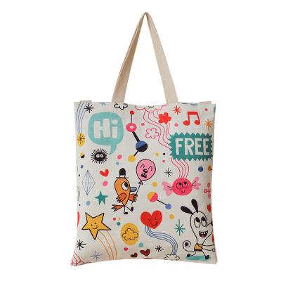 China Fashion Handled Custom Design TC Cartoon Shopping Bag White Cotton Canvas Material Tote Bag For Women For Girls for sale