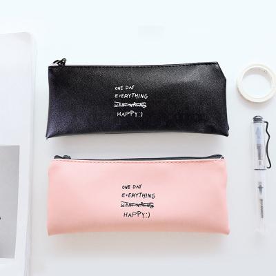 China Schools & White Leather Zipper Pen Bag PU Pen Pouch Stationery Office School Supplies Dot Lovely Waterproof Pencil Case Offices Cute Pouch for sale