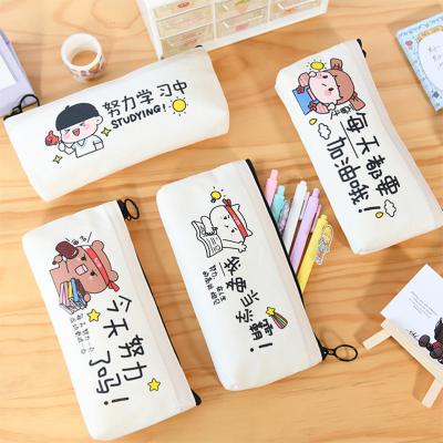 China Schools & 2021hotsale Office Student Stationery Gift Zipper Pocket Polyester Canvas Oxford School Bags Leather School Custom Pencil Case For Kids for sale