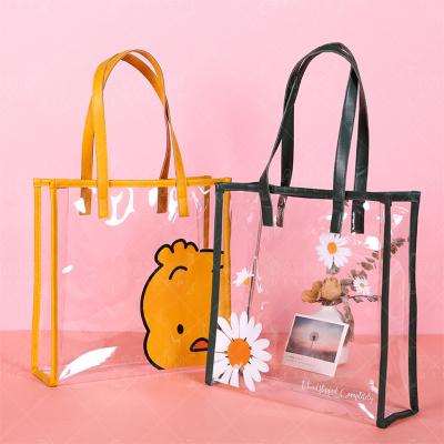 China 2021 Best Selling Durable Bags Women Shopping Bag PU Handle Transparent Duffel Bag for sale