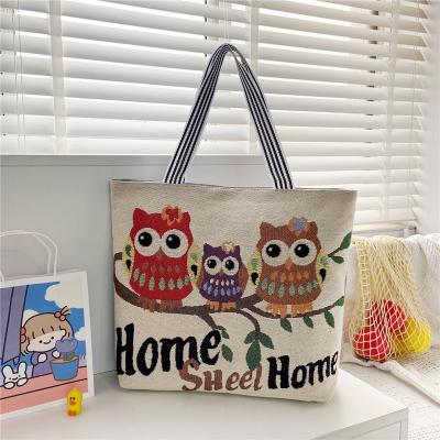 China High quality large capacity custom ethnic style single shoulder bag for women beach bags owl pattern tote bags 2022 for sale