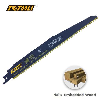 China Faster Cuts with Less Vibration Nail-Embedded Carbide Wood 9in 228mm Swapping Saw Blade for Nail-Driving 6TPI Wood for sale