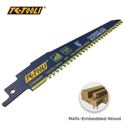 China Faster Cuts with Less Vibration in Wood 12 Inch 305mm Nail-Embedded Carbide 6TPI Recip Blade for Nail-Driving Wood for sale